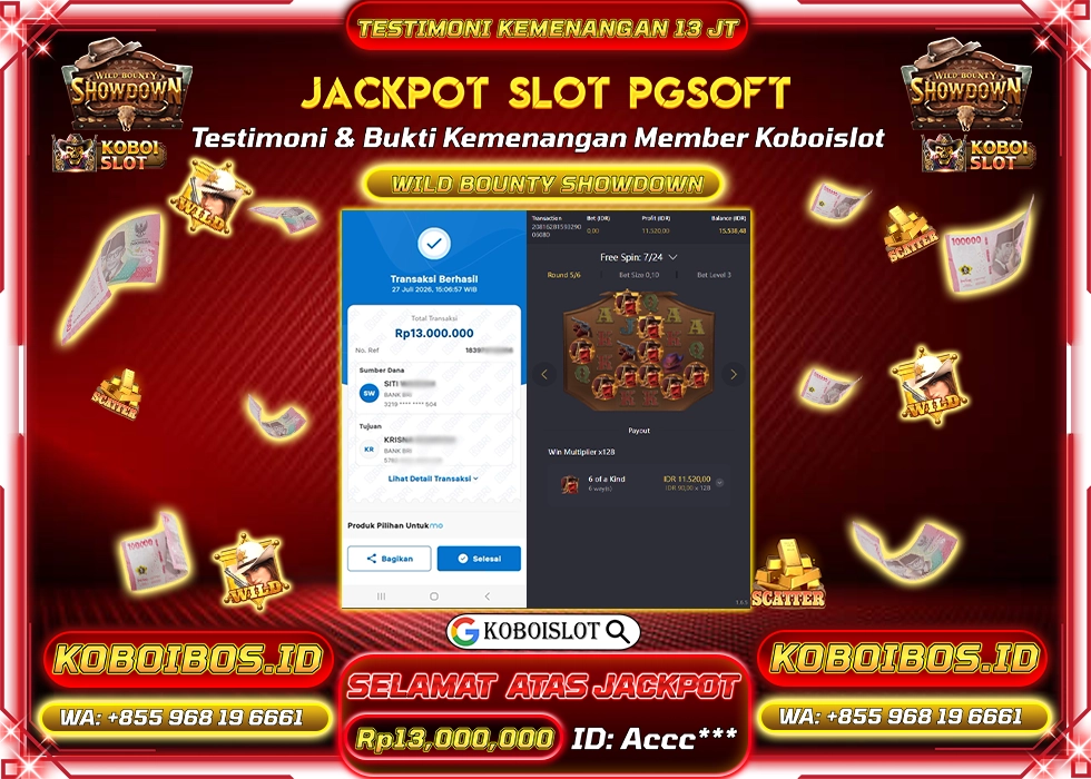 BUKTI KEMENANGAN Accc*** SLOT GACOR WILD BOUNTY SHOWDOWN Rp13.000.000,- LUNAS